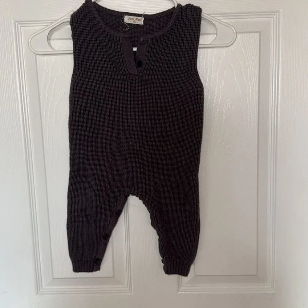Newborn Baby Boy Knit Overall Sweater Sleeveless Tank Jumpsuit EUC 80 cm